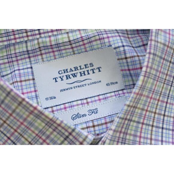 Charles Tyrwhitt Dress Shirt Slim Fit French Cuff Plaid Mens 17-36 Sz XL - Picture 9 of 10